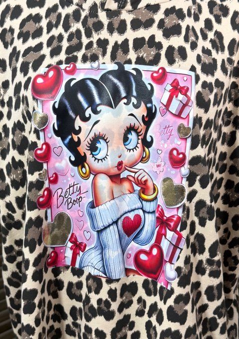 Sweat fin à capuche Léopard beige Betty Boop du 38 au 50/52
