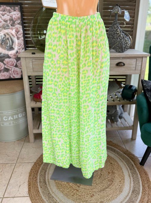 pantalon gaze de coton Léopard vert fluo + jaune fluo + blanc douceur ++++ du 42 au 50/52