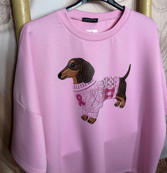 Sweat ample Rose poudré manches 3/4 Mon Adorable Teckel Fashion du 38 au 48/50 