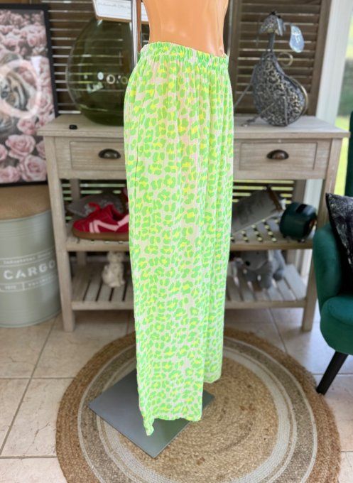 pantalon gaze de coton Léopard vert fluo + jaune fluo + blanc douceur ++++ du 42 au 50/52