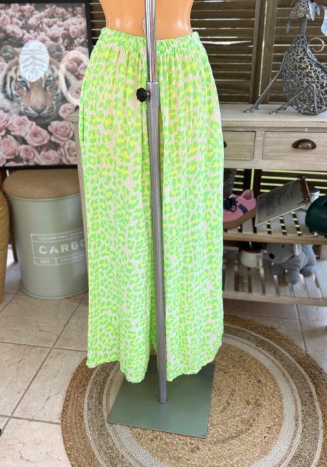 pantalon gaze de coton Léopard vert fluo + jaune fluo + blanc douceur ++++ du 42 au 50/52
