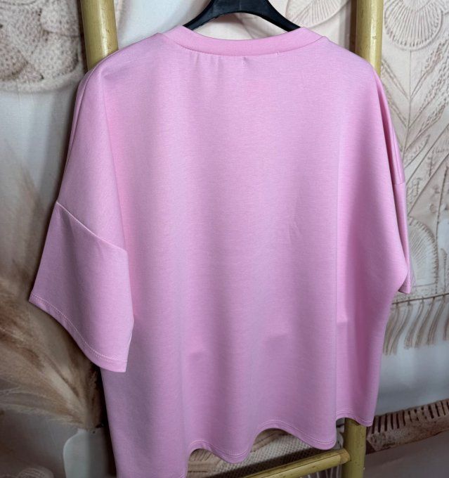 Sweat ample Rose poudré manches 3/4 Mon Adorable Teckel Fashion du 38 au 48/50 