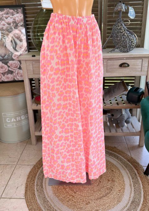 pantalon gaze de coton Léopard rose fluo + orange fluo + blanc douceur ++++ du 42 au 50/52