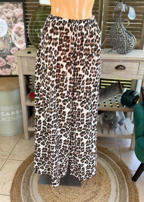 pantalon gaze de coton Léopard noir + chocolat + blanc douceur ++++ du 42 au 50/52