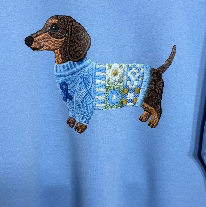 Sweat ample Bleu Layette manches 3/4 Mon Adorable Teckel Fashion du 38 au 48/50 