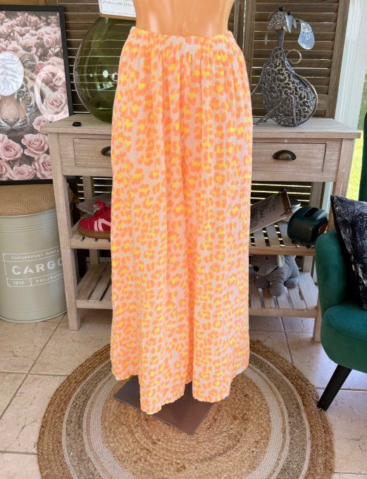 pantalon gaze de coton Léopard orange fluo + jaune fluo + blanc douceur ++++ du 42 au 50/52