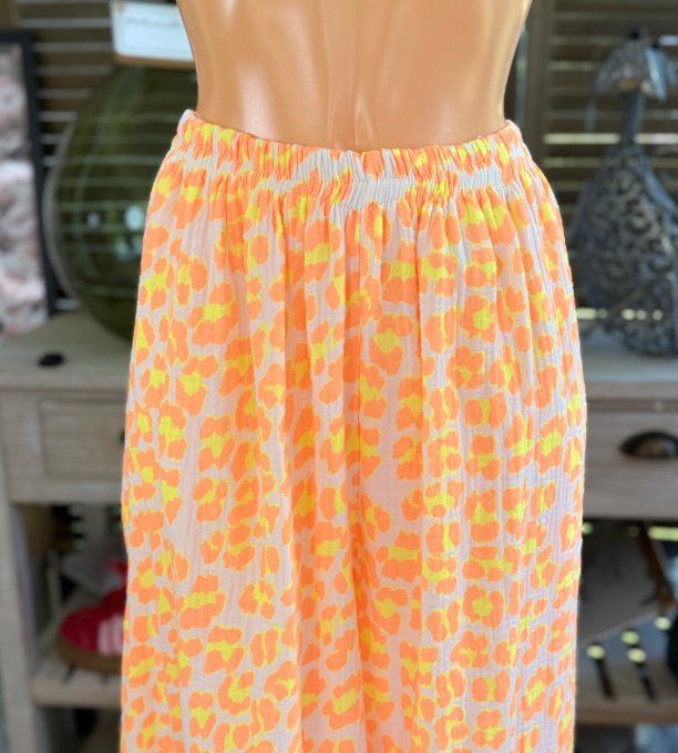 pantalon gaze de coton Léopard orange fluo + jaune fluo + blanc douceur ++++ du 42 au 50/52