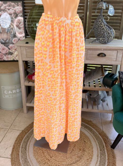 pantalon gaze de coton Léopard orange fluo + jaune fluo + blanc douceur ++++ du 42 au 50/52
