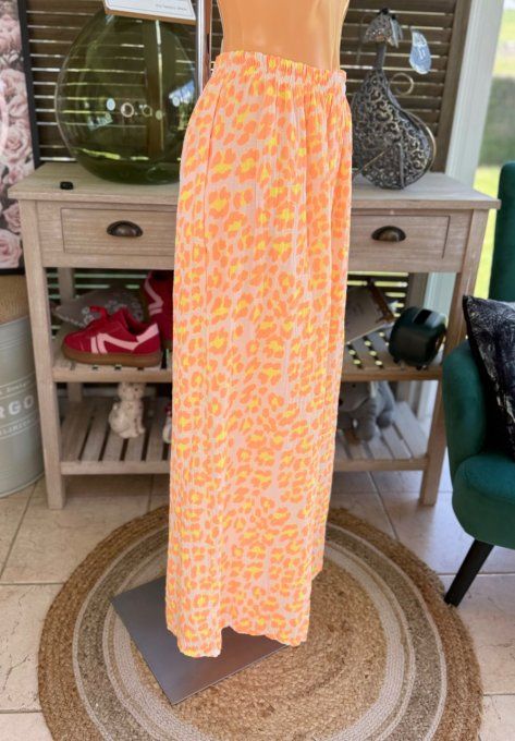 pantalon gaze de coton Léopard orange fluo + jaune fluo + blanc douceur ++++ du 42 au 50/52