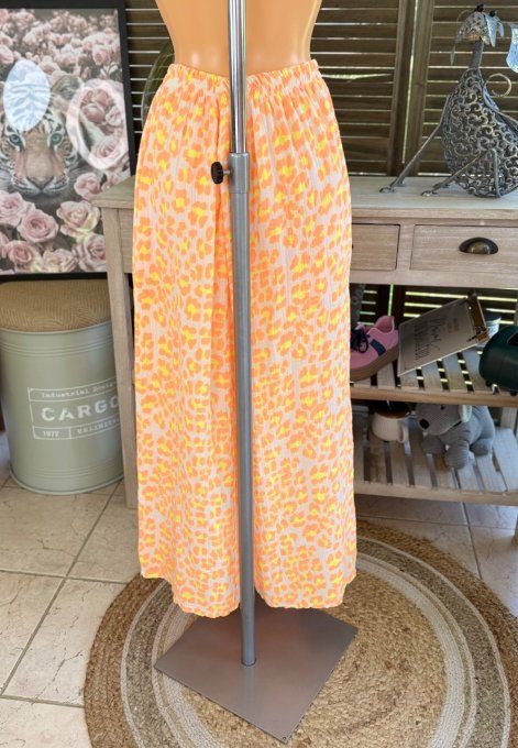 pantalon gaze de coton Léopard orange fluo + jaune fluo + blanc douceur ++++ du 42 au 50/52