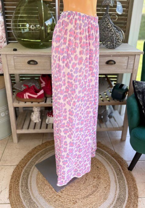pantalon gaze de coton Léopard Lilas fluo + rose fluo + blanc douceur ++++ du 42 au 50/52
