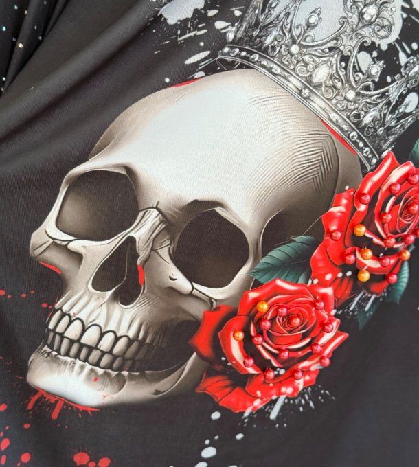 pantalon Palazzo noir King Skulls & Red Roses perles et strass confort +++ du 40 au 50/52