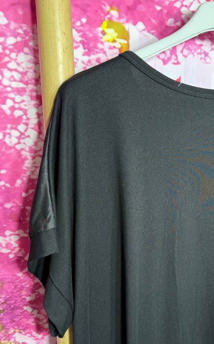 Tee-shirt ample noir manches courtes Love Skulls TDM & Pink Roses du 40 au 50/52 