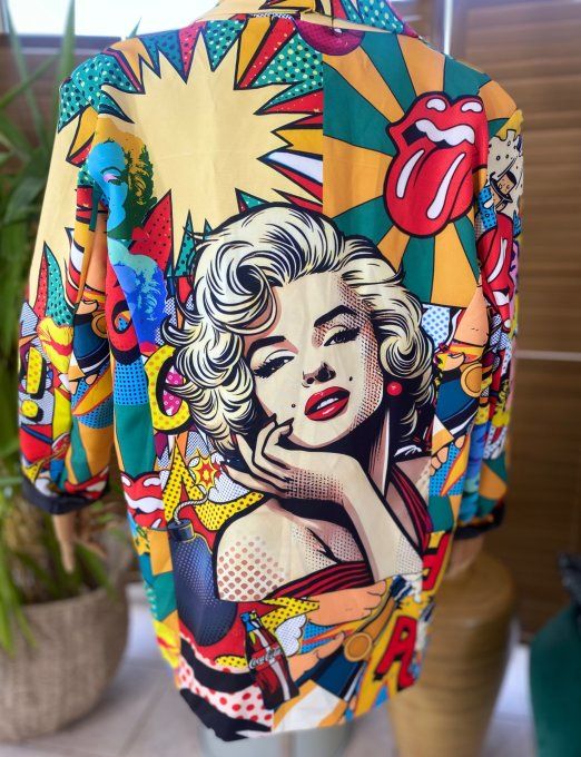Veste blazer imprimée BD Comics Marylin Monroe du 38 au 46 et même + si portée entre-ouverte