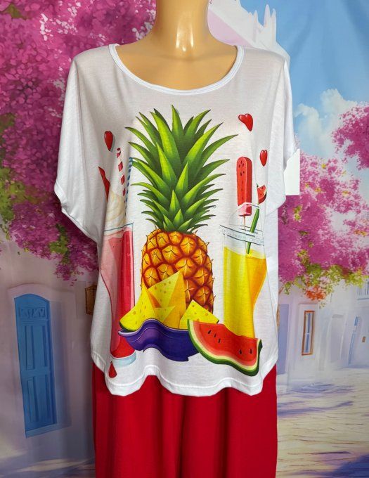 Tee-shirt ample blanc Salade de Fruits Summer Vibes du 38 au 50/52 