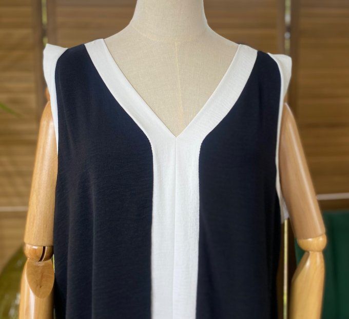 Robe longue trapèze noire et blanche du 40 au 50  