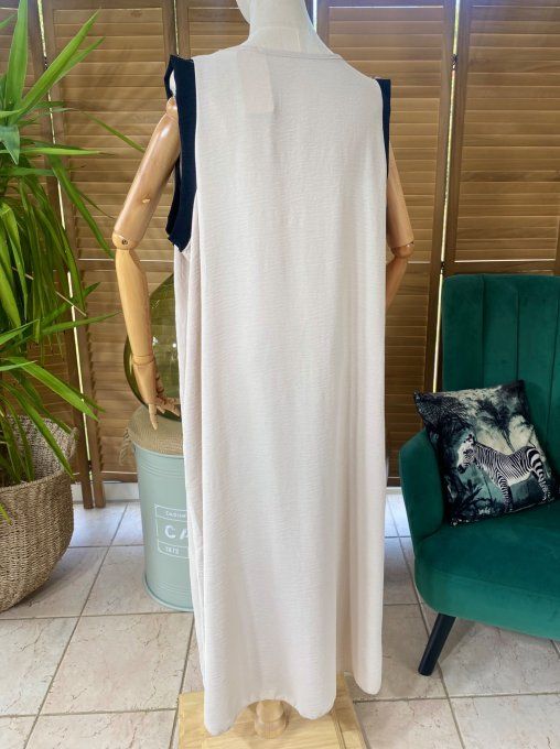 Robe longue trapèze beige et noire du 40 au 50  