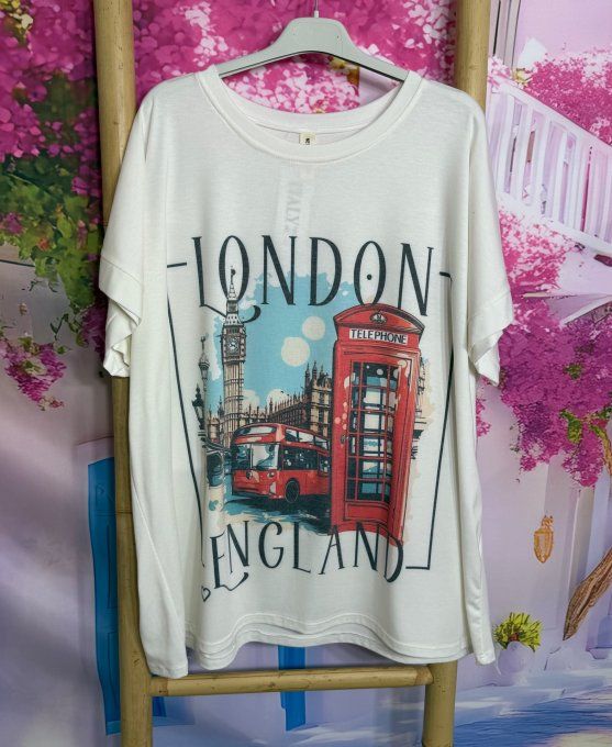 Tee-shirt ample viscose crème Love England & London For Ever douceur +++ du 38 au 50 