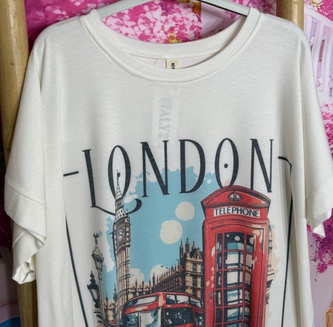 Tee-shirt ample viscose crème Love England & London For Ever douceur +++ du 38 au 50 