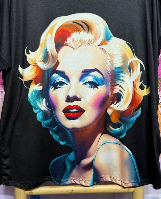 Tee-shirt ample noir manches courtes Marylin Monroe Pinup Blue Mood du 40 au 50/52