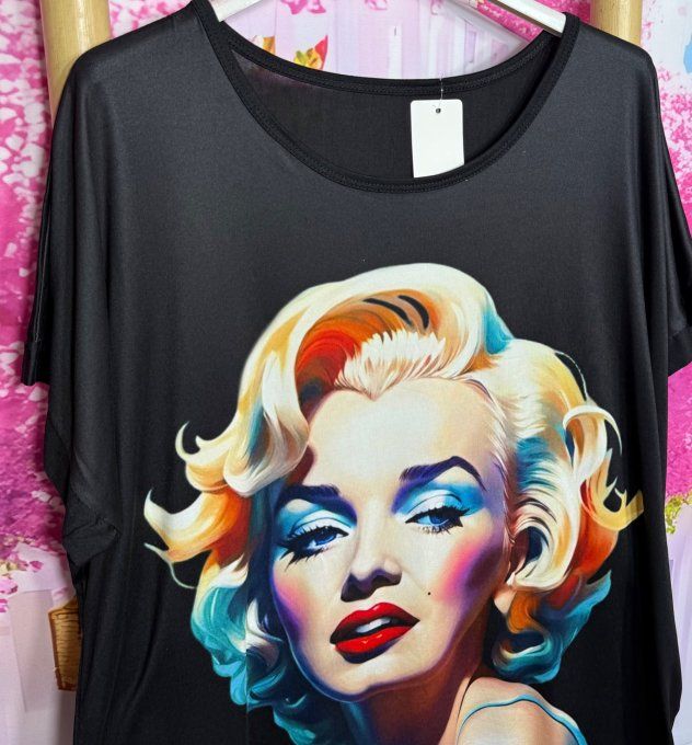 Tee-shirt ample noir manches courtes Marylin Monroe Pinup Blue Mood du 40 au 50/52