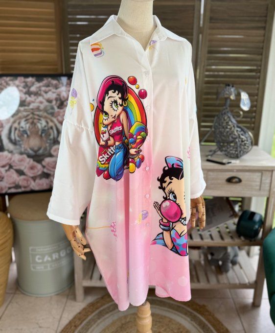 Robe chemise oversize Betty Boop Pretty Fashion Girl du 42 au 52/54