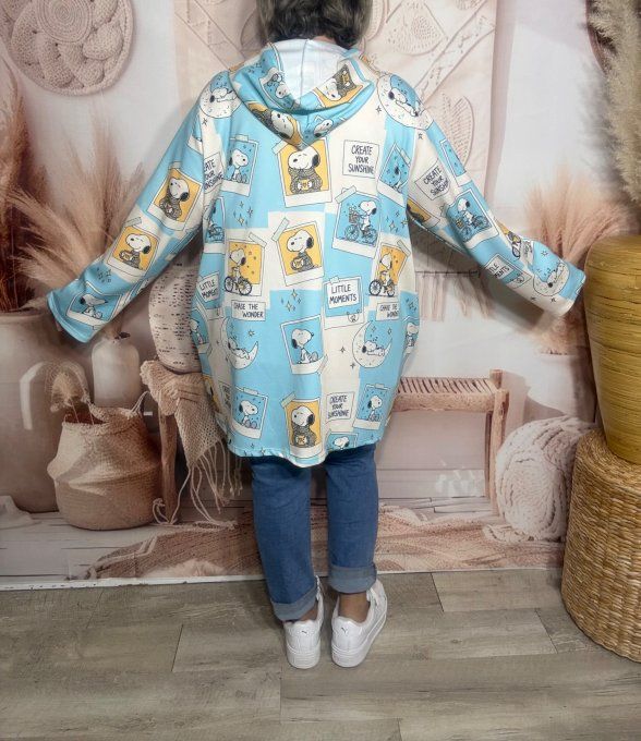 Gilet à capuche oversize ciel Snoopy All over Good Positive Vibes du 42 au 56 et même + 