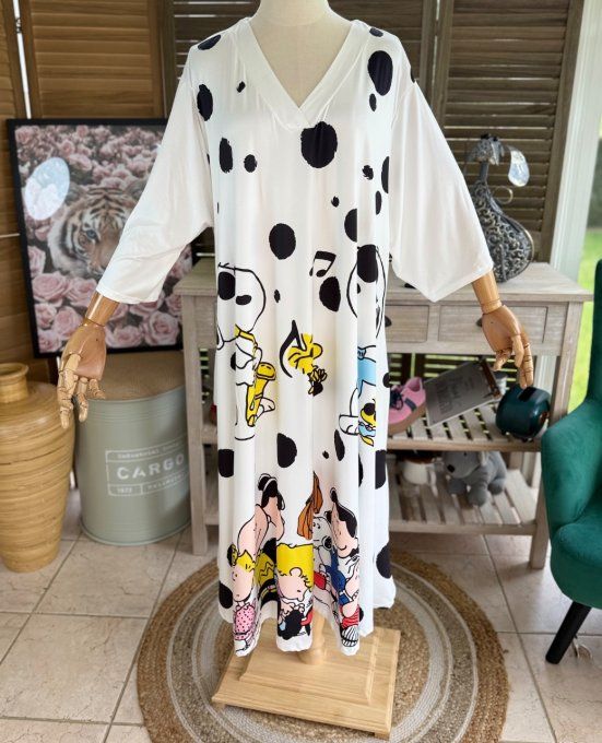 Robe trapèze longue ample blanche Snoopy & Friends Charlie Brown du 42 au 54/56 et +  