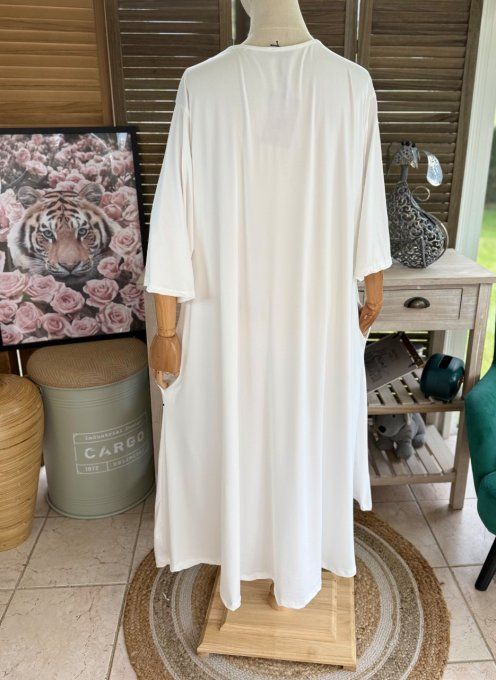 Robe trapèze longue ample blanche La Panthère Rose du 42 au 54/56 et + 