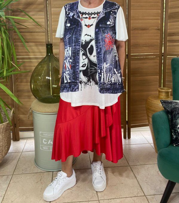 Top trapèze effet veste en jeans grisé Jack Skellington & Sally du 38 au 48/50