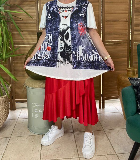 Top trapèze effet veste en jeans grisé Jack Skellington & Sally du 38 au 48/50