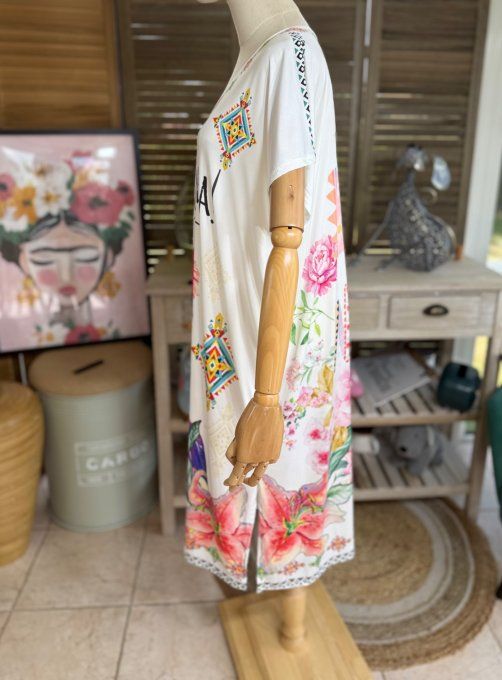 Robe mi-longue blanche Frida Kahlo Viva la Vida du 36 au 46