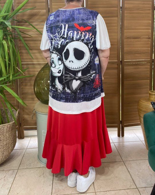 Top trapèze effet veste en jeans grisé Jack Skellington & Sally du 38 au 48/50