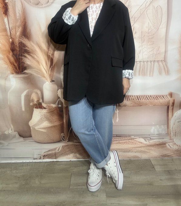 Veste blazer ample noire TOUTE DOUBLÉE du 42 au 54 et même + si portée ouverte 