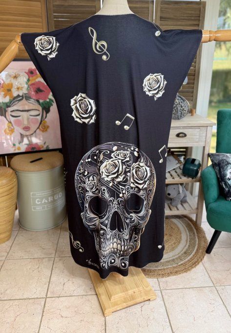 Robe longue noire The Musical Mexican Skulls & Roses du 40 au 50 