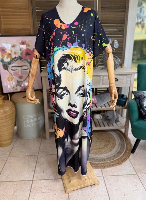 Robe longue noire graffitis Marylin Monroe Street Art du 40 au 50 