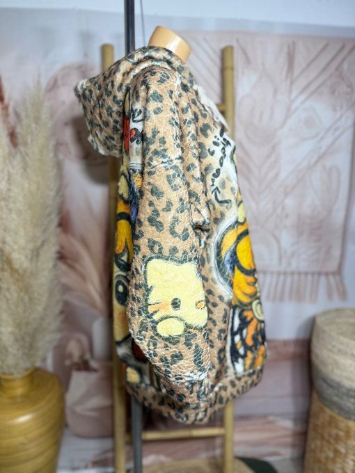 Sweat à capuche long polaire duveteuse Léopard Sailor Moon & Hello Kitty du 38 au 48/50   