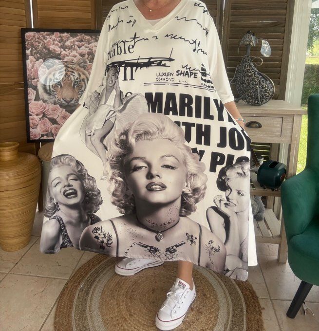 Robe trapèze longue ample blanche Marylin Monroe rétro chic du 42 au 54/56 et + 