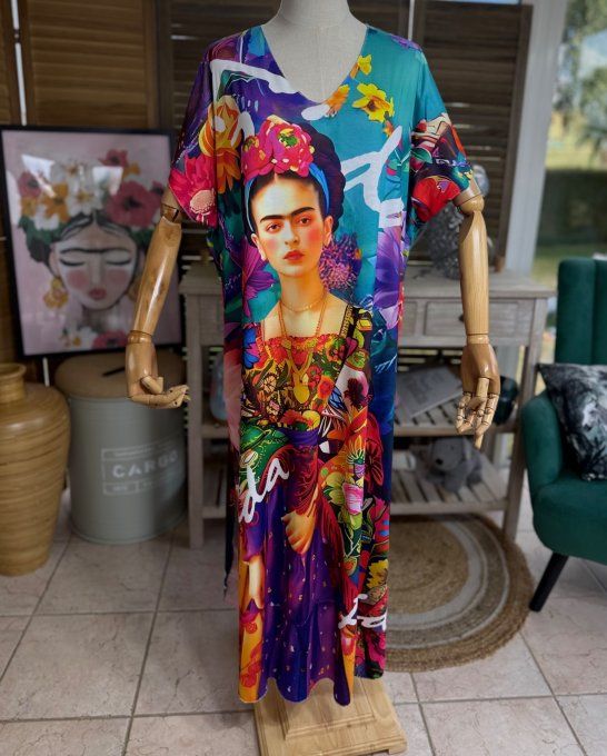 Robe longue multicolore Frida Kahlo Viva la Vida du 40 au 50