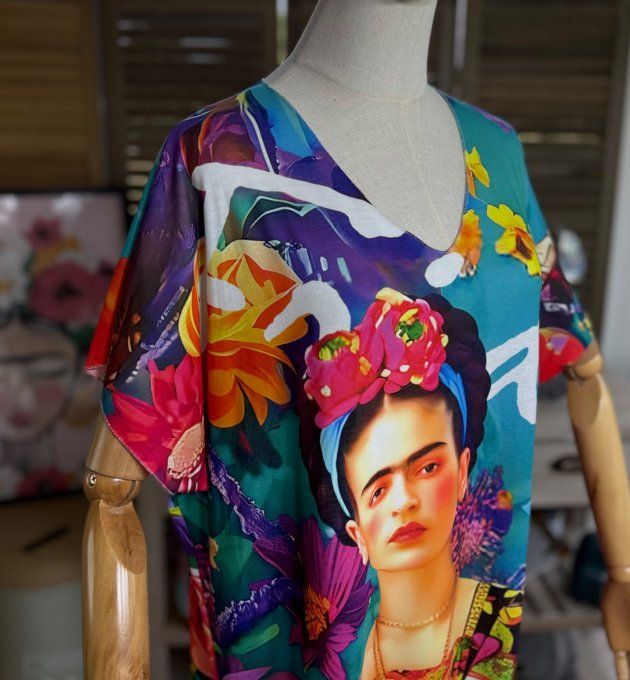 Robe longue multicolore Frida Kahlo Viva la Vida du 40 au 50