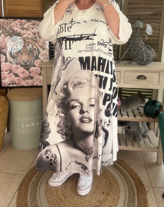 Robe trapèze longue ample blanche Marylin Monroe rétro chic du 42 au 54/56 et + 
