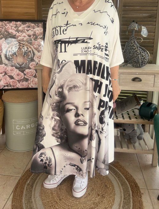 Robe trapèze longue ample blanche Marylin Monroe rétro chic du 42 au 54/56 et + 