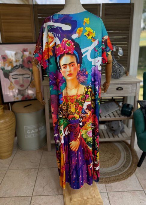 Robe longue multicolore Frida Kahlo Viva la Vida du 40 au 50