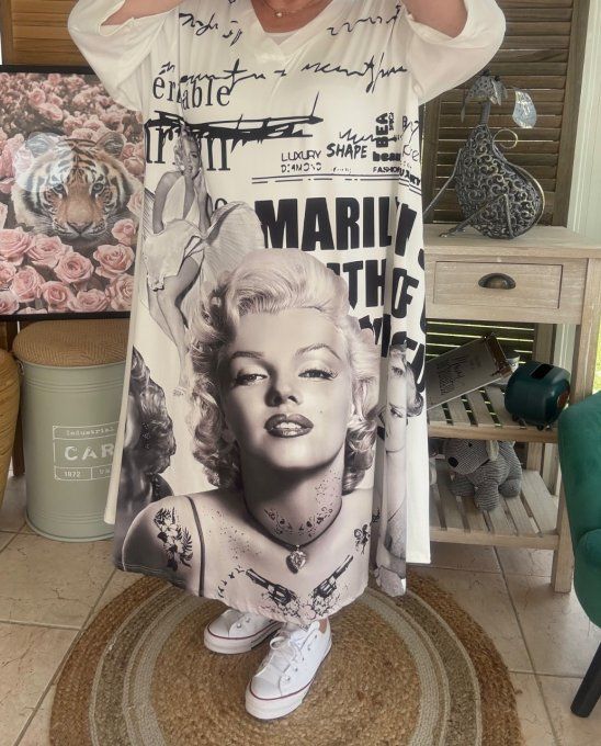 Robe trapèze longue ample blanche Marylin Monroe rétro chic du 42 au 54/56 et + 