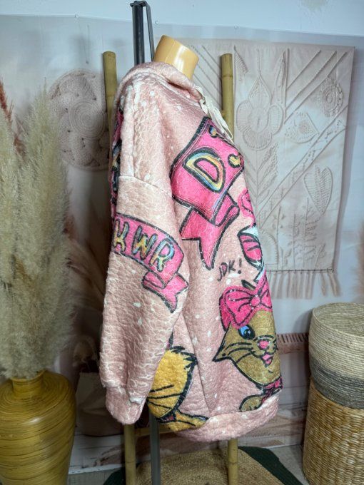 Sweat à capuche long polaire duveteuse rose Les Aristochats Marie du 38 au 48/50  