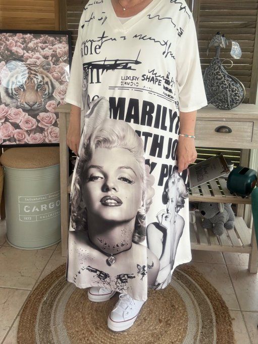 Robe trapèze longue ample blanche Marylin Monroe rétro chic du 42 au 54/56 et + 