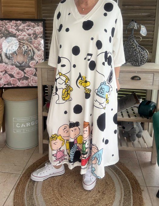Robe trapèze longue ample blanche Snoopy & Friends Charlie Brown du 42 au 54/56 et +  