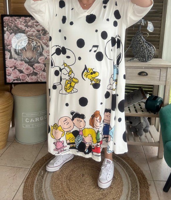 Robe trapèze longue ample blanche Snoopy & Friends Charlie Brown du 42 au 54/56 et +  