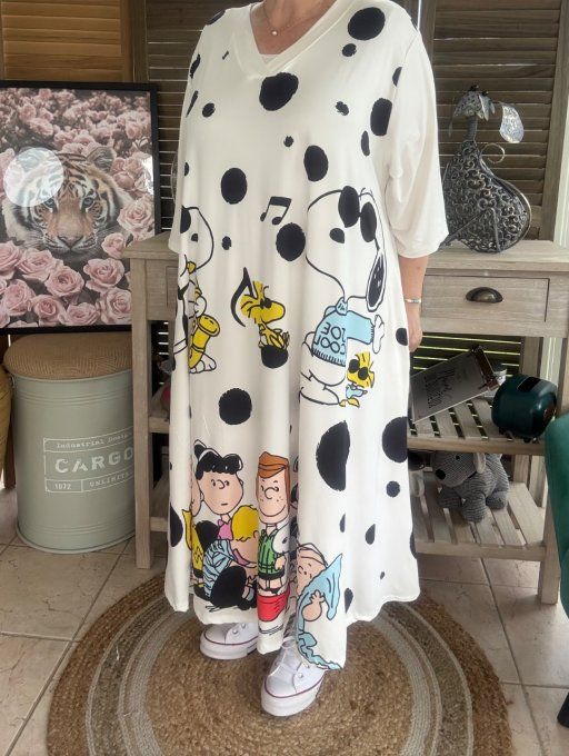 Robe trapèze longue ample blanche Snoopy & Friends Charlie Brown du 42 au 54/56 et +  
