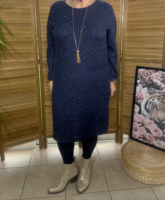 Robe ou maxi-Pull marine paillettes et sequins marine brillants du 36 au 44